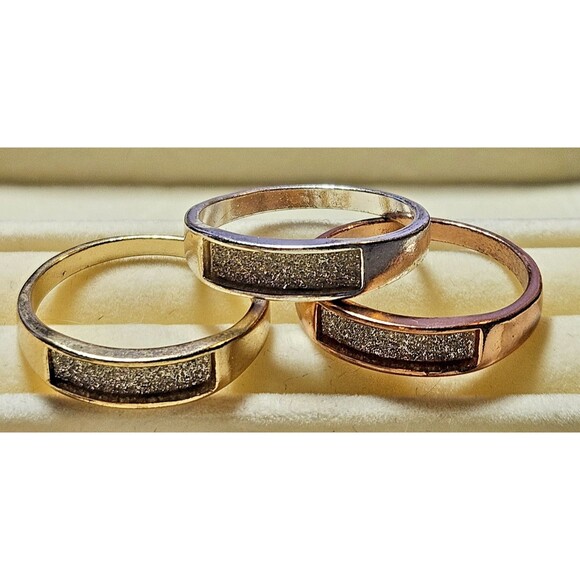 Trio of Rings w/ Sparkle Bands Silver Gold & Rose Gold Tones Sz 10.25 - Picture 3 of 5